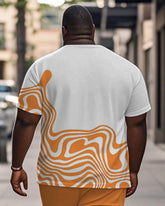 Men's Plus Size Daily Casual Orange Geometric Wave Print Henley Collar Button Short Sleeve T-Shirt